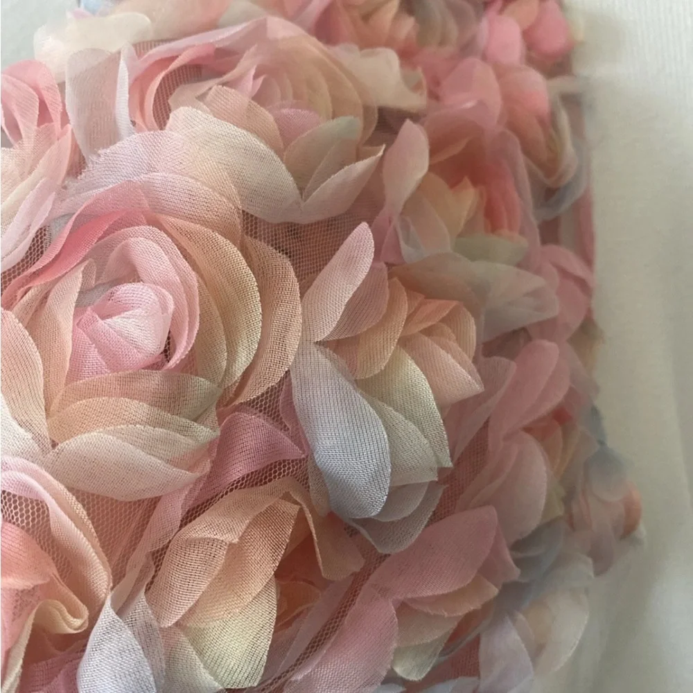 Entro White Textured Top Pink Floral Puff Sleeves Size L NWT - Picture 7 of 14